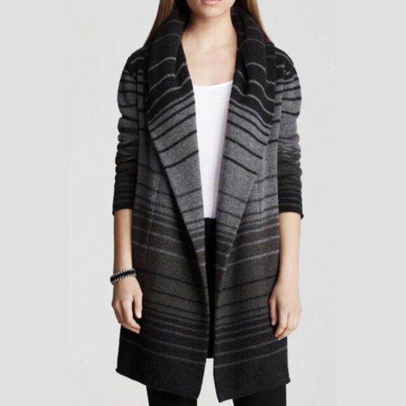 Vince Sophie Grey Black Striped Blanket Cardigan Sweater Car Coat Size S - Picture 2 of 7
